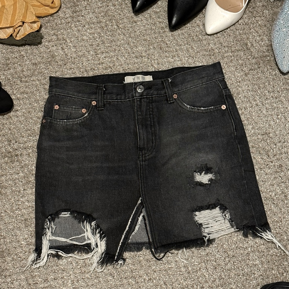 Free People Black Denim Skirt
